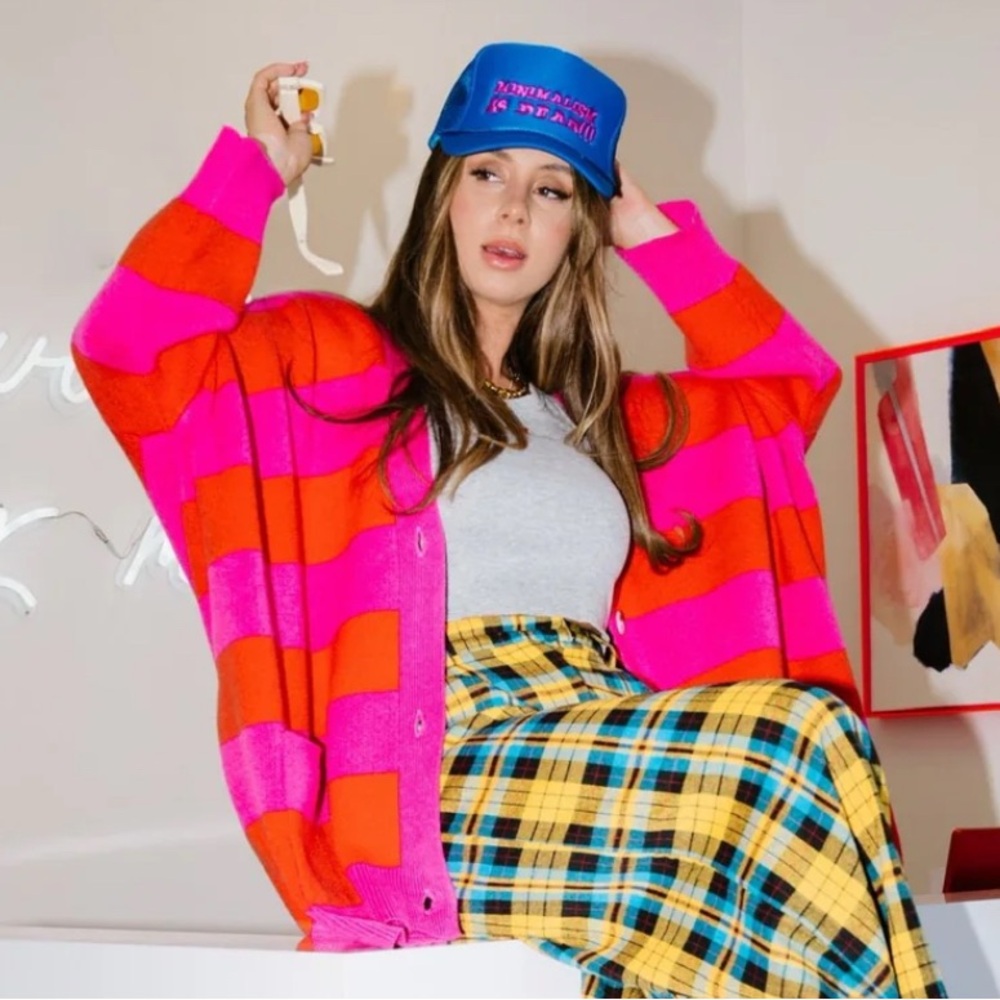 Dressed in Lala I Love You Oversized Cardigan in Sorbet Stripes NWT